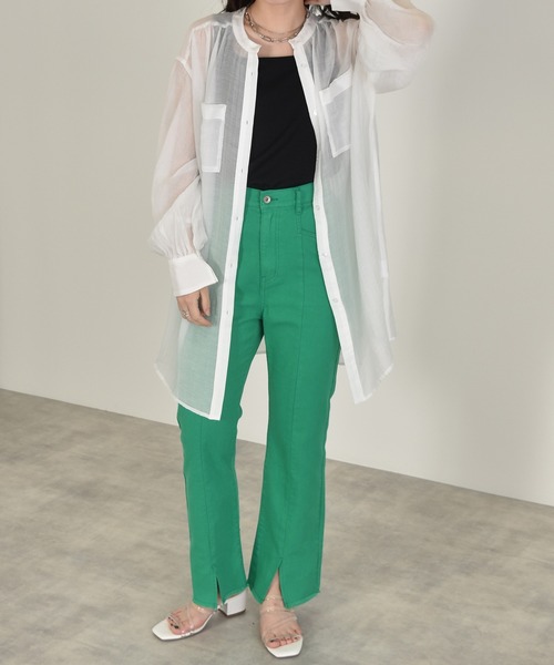 w closet(ダブルクローゼット)の「ギャザーシアーシャツ(シャツ/ブラウス・レディース・ホワイト/ライム/パープル/ピンク系その他・FREE)」の9枚目の写真