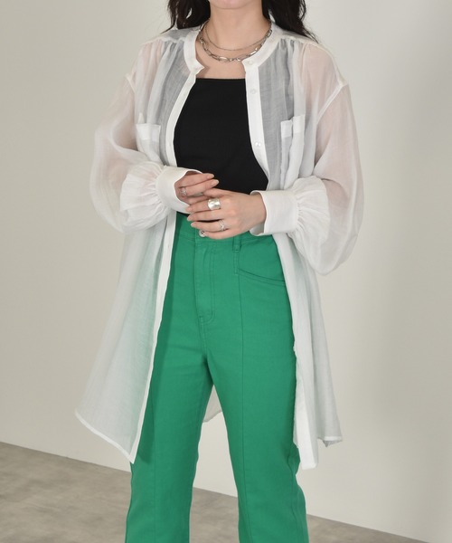 w closet(ダブルクローゼット)の「ギャザーシアーシャツ(シャツ/ブラウス・レディース・ホワイト/ライム/パープル/ピンク系その他・FREE)」の11枚目の写真