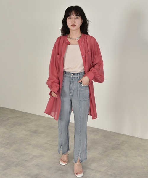 w closet(ダブルクローゼット)の「ギャザーシアーシャツ(シャツ/ブラウス・レディース・ホワイト/ライム/パープル/ピンク系その他・FREE)」の21枚目の写真