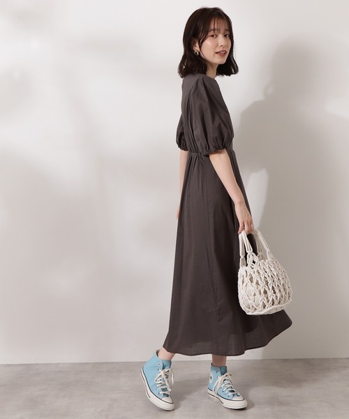 N.(N. Natural Beauty Basic)(エヌエヌナチュラルビューティーベーシック)の「◆コットンローンバルーンスリーブワンピース(ワンピース・レディース・スミクロ/パープル/マスタード・MEDIUM)」の7枚目の写真