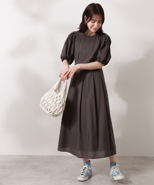 N.(N. Natural Beauty Basic)(エヌエヌナチュラルビューティーベーシック)の「◆コットンローンバルーンスリーブワンピース(ワンピース・レディース・スミクロ/パープル/マスタード・MEDIUM)」の14枚目の写真