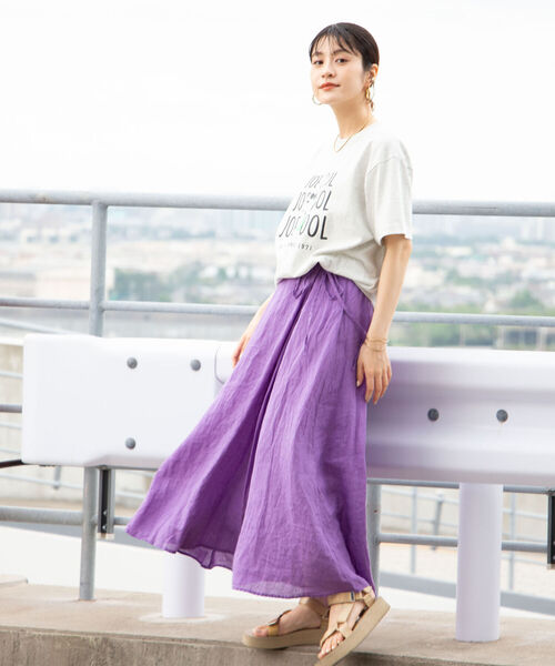 美品✨ビアズリー ラップ風 リネン チェック フレアスカート FREE ロング CRAFT STANDARD BOUTIQUE（クラフトスタンダードブティック）の