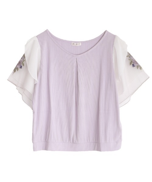 axes femme（アクシーズファム）の「袖花刺繍リブＰＯ（Tシャツ/カットソー・レディース・ホワイト/ラベンダー/ブルーグリーン・MEDIUM）」の3枚目の写真