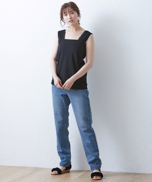 SMILE LAND（スマイルランド）の「大きいサイズ アクセントレース使いインナータンクトップ（キャミソール・レディース・ブラック/オフホワイト・5L/6L/LL/4L/3L）」の14枚目の写真