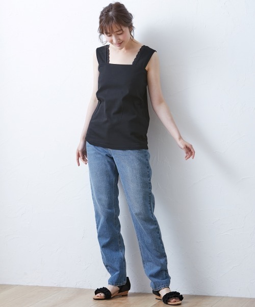 SMILE LAND（スマイルランド）の「大きいサイズ アクセントレース使いインナータンクトップ（キャミソール・レディース・ブラック/オフホワイト・5L/6L/LL/4L/3L）」の13枚目の写真