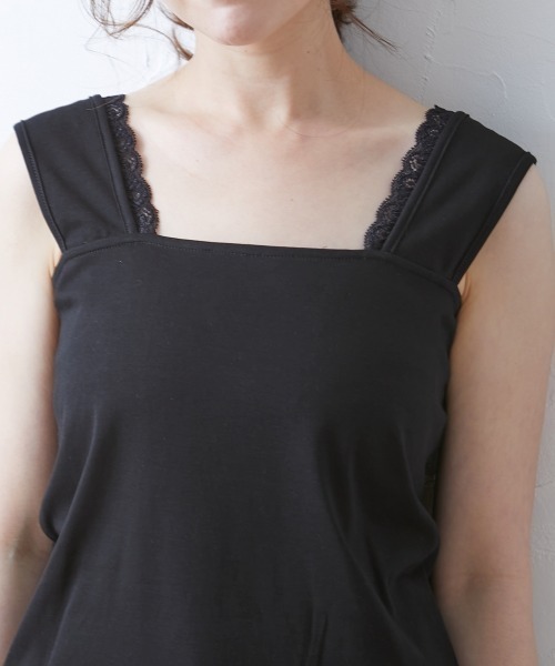 SMILE LAND（スマイルランド）の「大きいサイズ アクセントレース使いインナータンクトップ（キャミソール・レディース・ブラック/オフホワイト・5L/6L/LL/4L/3L）」の18枚目の写真