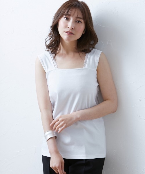 SMILE LAND（スマイルランド）の「大きいサイズ アクセントレース使いインナータンクトップ（キャミソール・レディース・ブラック/オフホワイト・5L/6L/LL/4L/3L）」の4枚目の写真