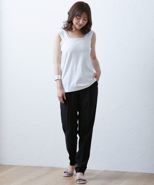 SMILE LAND（スマイルランド）の「大きいサイズ アクセントレース使いインナータンクトップ（キャミソール・レディース・ブラック/オフホワイト・5L/6L/LL/4L/3L）」の6枚目の写真