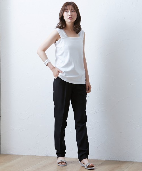 SMILE LAND（スマイルランド）の「大きいサイズ アクセントレース使いインナータンクトップ（キャミソール・レディース・ブラック/オフホワイト・5L/6L/LL/4L/3L）」の7枚目の写真