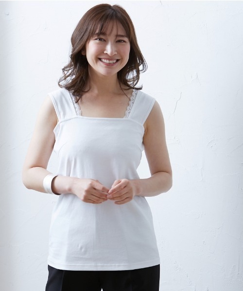 SMILE LAND（スマイルランド）の「大きいサイズ アクセントレース使いインナータンクトップ（キャミソール・レディース・ブラック/オフホワイト・5L/6L/LL/4L/3L）」の3枚目の写真