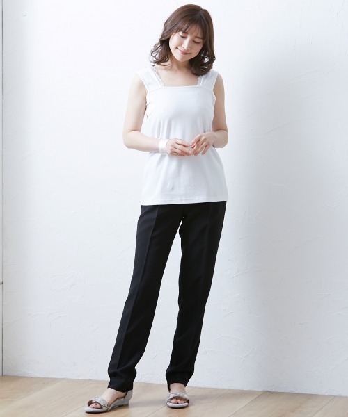 SMILE LAND（スマイルランド）の「大きいサイズ アクセントレース使いインナータンクトップ（キャミソール・レディース・ブラック/オフホワイト・5L/6L/LL/4L/3L）」の9枚目の写真