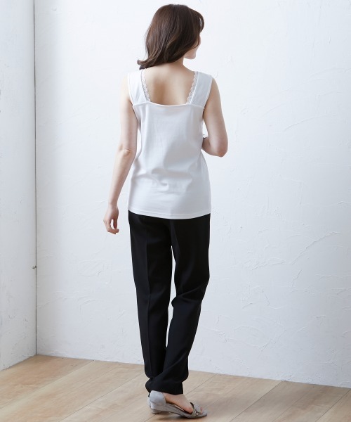 SMILE LAND（スマイルランド）の「大きいサイズ アクセントレース使いインナータンクトップ（キャミソール・レディース・ブラック/オフホワイト・5L/6L/LL/4L/3L）」の10枚目の写真