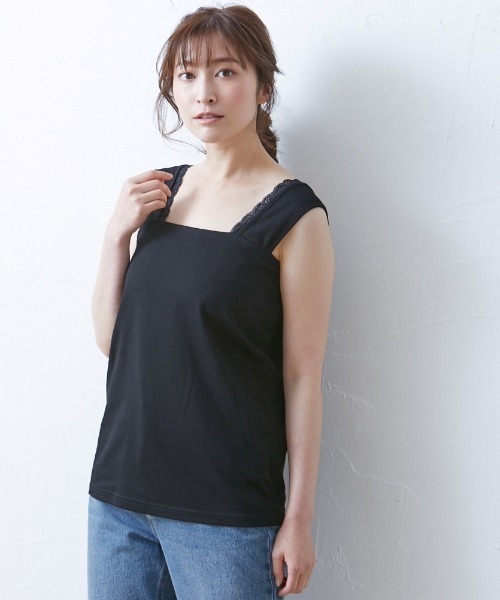 SMILE LAND（スマイルランド）の「大きいサイズ アクセントレース使いインナータンクトップ（キャミソール・レディース・ブラック/オフホワイト・5L/6L/LL/4L/3L）」の12枚目の写真