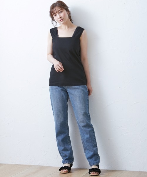 SMILE LAND（スマイルランド）の「大きいサイズ アクセントレース使いインナータンクトップ（キャミソール・レディース・ブラック/オフホワイト・5L/6L/LL/4L/3L）」の15枚目の写真