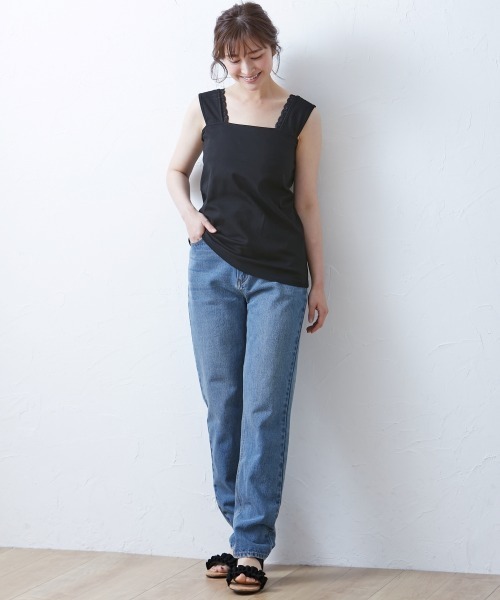 SMILE LAND（スマイルランド）の「大きいサイズ アクセントレース使いインナータンクトップ（キャミソール・レディース・ブラック/オフホワイト・5L/6L/LL/4L/3L）」の16枚目の写真