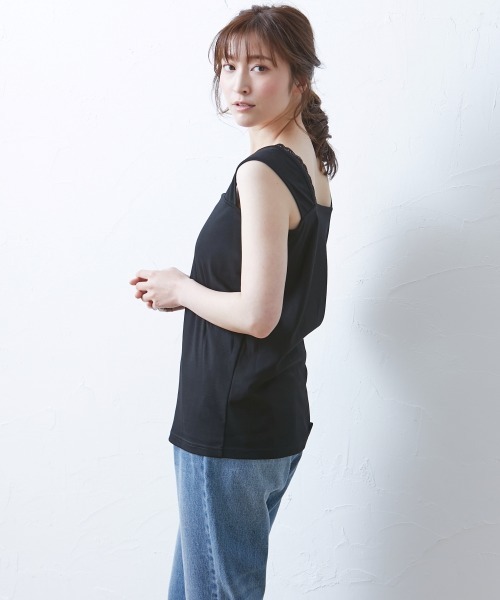 SMILE LAND（スマイルランド）の「大きいサイズ アクセントレース使いインナータンクトップ（キャミソール・レディース・ブラック/オフホワイト・5L/6L/LL/4L/3L）」の11枚目の写真