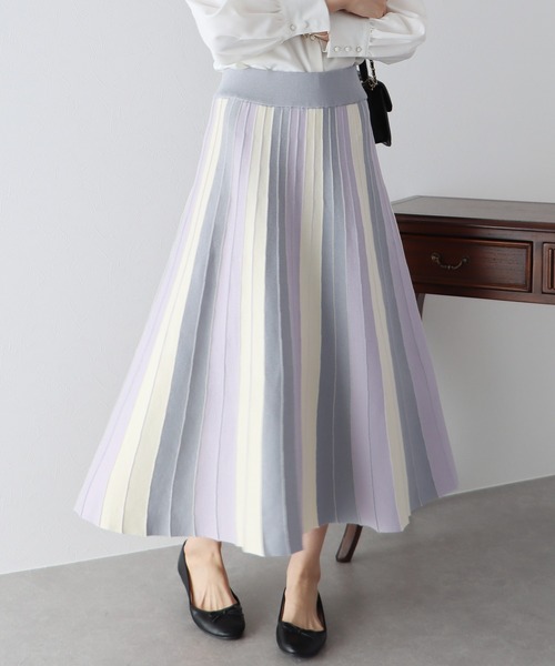 BLUEEAST（ブルーイースト）の「配色ストライプニットスカート（スカート・レディース・グレー/オレンジ/グリーン/ボルドー/ブラウン/イエロー/ブルー/ネイビー/オレンジ系/マスタード/ピンク/ラベンダー/ブラック系/ワイン系/グリーン系/ブルーグレー/ベージュ/グリーン系2/パープル/ブラウン系・MEDIUM）」の14枚目の写真