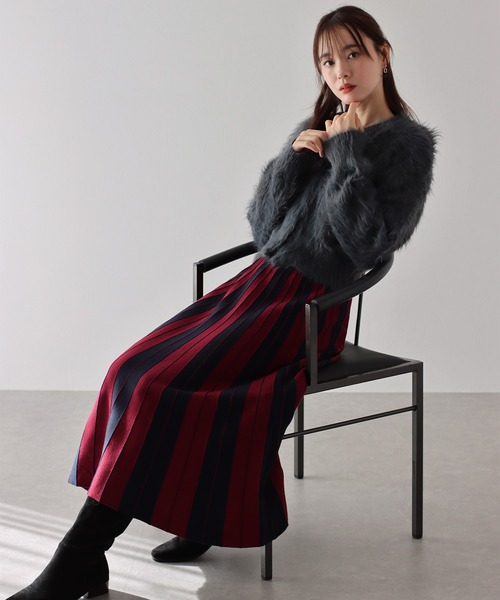 BLUEEAST（ブルーイースト）の「配色ストライプニットスカート（スカート・レディース・グレー/オレンジ/グリーン/ボルドー/ブラウン/イエロー/ブルー/ネイビー/オレンジ系/マスタード/ピンク/ラベンダー/ブラック系/ワイン系/グリーン系/ブルーグレー/ベージュ/グリーン系2/パープル/ブラウン系・MEDIUM）」の18枚目の写真