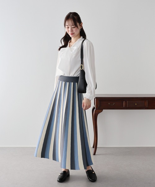 新色追加/10色展開》配色ストライプニットスカート（スカート