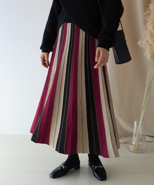 新色追加/9色展開》配色ストライプニットスカート（スカート