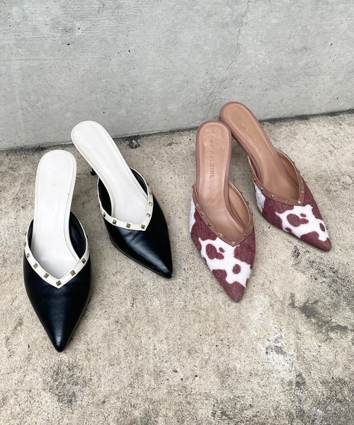 SPIRALGIRL（スパイラルガール）の「スタッズ付きポインテッドミュール（パンプス・レディース・ブラック/ブラウン・MEDIUM/LARGE）」の8枚目の写真