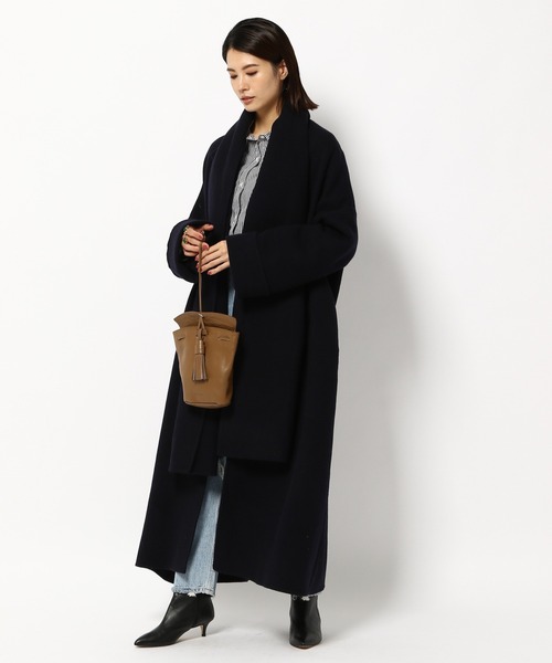 BABYLONE（バビロン）の「BABYLONE / ストールツキガウンコート（ノーカラーコート・レディース・ベージュ/ネイビー・フリー）」の7枚目の写真