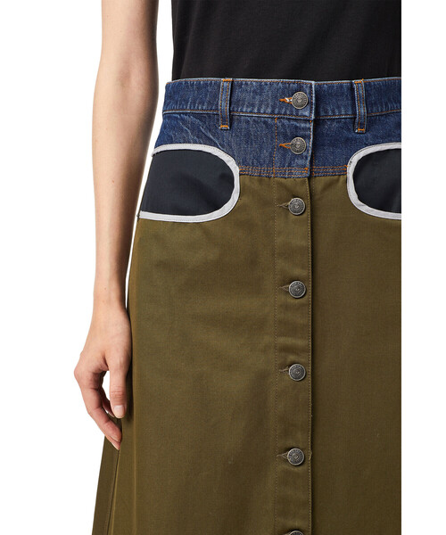 DIESEL（ディーゼル）の「レディース サステナブル ロングスカート 異素材ミックス オーガニック チノ デニム（スカート・レディース・ブラック/カーキ・27inch/28inch/23inch/26inch/24inch/29inch/25inch）」の8枚目の写真