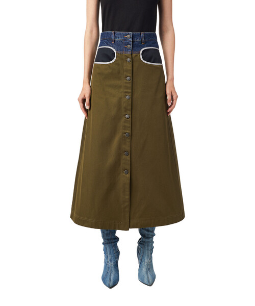 DIESEL（ディーゼル）の「レディース サステナブル ロングスカート 異素材ミックス オーガニック チノ デニム（スカート・レディース・ブラック/カーキ・27inch/28inch/23inch/26inch/24inch/29inch/25inch）」の18枚目の写真