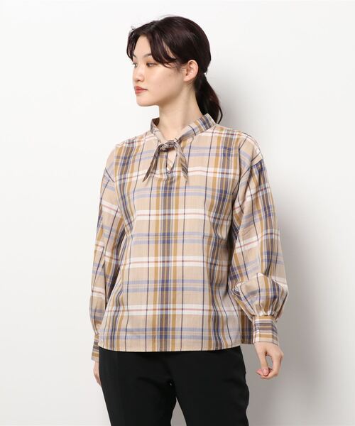 Te chichi TERRASSE(テチチテラス)の「チェック前後2WAYボウタイブラウス(シャツ/ブラウス・レディース・グレー/ネイビー/ベージュ・フリ-)」の1枚目の写真