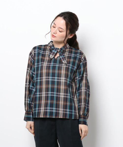 Te chichi TERRASSE(テチチテラス)の「チェック前後2WAYボウタイブラウス(シャツ/ブラウス・レディース・グレー/ネイビー/ベージュ・フリ-)」の7枚目の写真