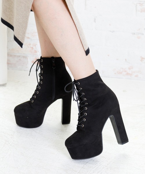 attagirl(アタガール)の「厚底プラットフォームレースアップショートブーツ(ブーツ・レディース・ブラック系その他/ブラック/ベージュ系その他/ダークブラウン・L/S/LL/M)」の3枚目の写真