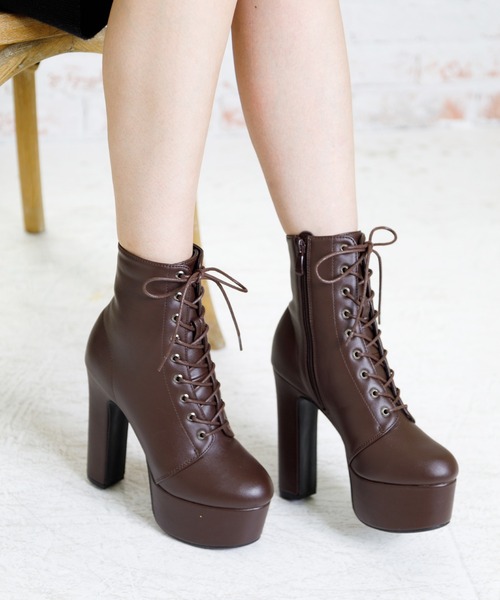 attagirl(アタガール)の「厚底プラットフォームレースアップショートブーツ(ブーツ・レディース・ブラック系その他/ブラック/ベージュ系その他/ダークブラウン・L/S/LL/M)」の14枚目の写真