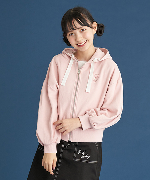 Lindsay(リンジィ)の「ワンポイント刺しゅうボリュームZIPパーカ【PTPR】(パーカー・キッズ・ブラウン/ピンク/エメラルド・S/M/L)」の3枚目の写真