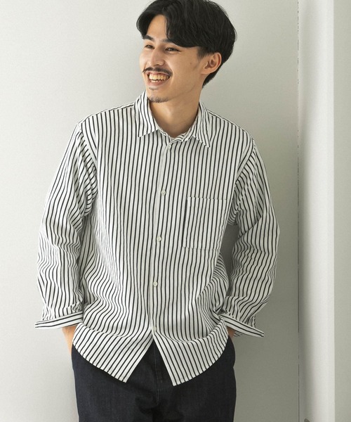 URBAN RESEARCH DOORS（アーバンリサーチドアーズ）の「ヘビーネルレギュラーカラーシャツ（シャツ/ブラウス・メンズ・ライトグレー/カーキ/ネイビー/ストライプ・40/38）」の4枚目の写真