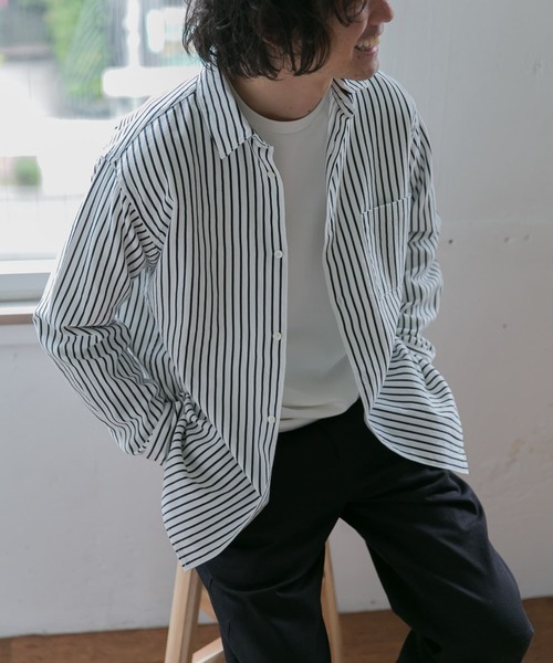 URBAN RESEARCH DOORS（アーバンリサーチドアーズ）の「ヘビーネルレギュラーカラーシャツ（シャツ/ブラウス・メンズ・ライトグレー/カーキ/ネイビー/ストライプ・40/38）」の18枚目の写真