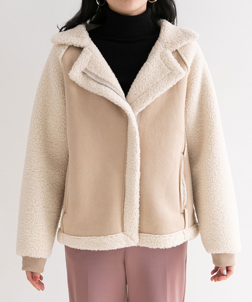 Newlyme（ニューリーミー）の「ムートン切替ボアコート（その他アウター・レディース・ベージュ・MEDIUM）」の2枚目の写真