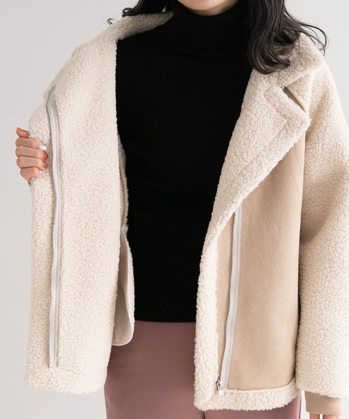 Newlyme（ニューリーミー）の「ムートン切替ボアコート（その他アウター・レディース・ベージュ・MEDIUM）」の6枚目の写真