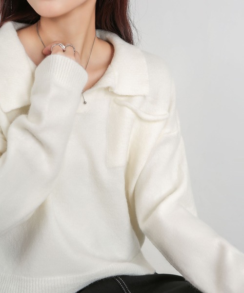 MAISON DE THERESE(メゾン ド テレーズ)の「Vネック 片ポケット ニットトップス(ニット/セーター・レディース・オレンジ/アイボリー・FREE)」の6枚目の写真