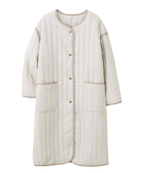 GeeRA（ジーラ）の「ラインキルトノーカラーコート（ミリタリージャケット・レディース・ブラック/ベージュ/アイボリー・MEDIUM）」の10枚目の写真