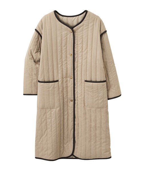 GeeRA（ジーラ）の「ラインキルトノーカラーコート（ミリタリージャケット・レディース・ブラック/ベージュ/アイボリー・MEDIUM）」の5枚目の写真