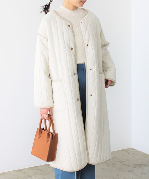 GeeRA（ジーラ）の「ラインキルトノーカラーコート（ミリタリージャケット・レディース・ブラック/ベージュ/アイボリー・MEDIUM）」の18枚目の写真