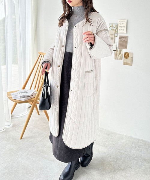 GeeRA（ジーラ）の「ラインキルトノーカラーコート（ミリタリージャケット・レディース・ブラック/ベージュ/アイボリー・MEDIUM）」の17枚目の写真