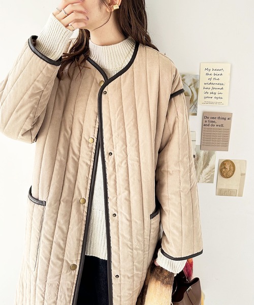 GeeRA（ジーラ）の「ラインキルトノーカラーコート（ミリタリージャケット・レディース・ブラック/ベージュ/アイボリー・MEDIUM）」の13枚目の写真