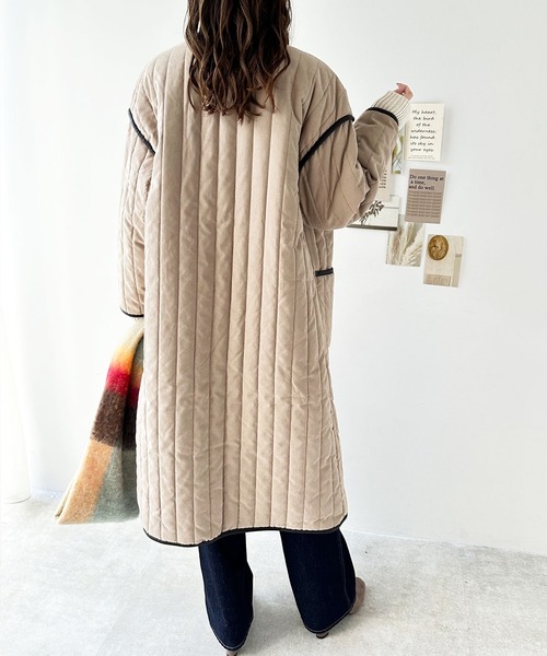 GeeRA（ジーラ）の「ラインキルトノーカラーコート（ミリタリージャケット・レディース・ブラック/ベージュ/アイボリー・MEDIUM）」の16枚目の写真