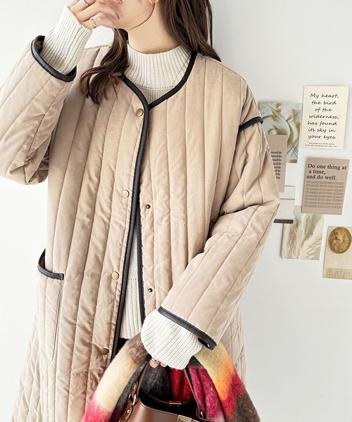 GeeRA（ジーラ）の「ラインキルトノーカラーコート（ミリタリージャケット・レディース・ブラック/ベージュ/アイボリー・MEDIUM）」の22枚目の写真