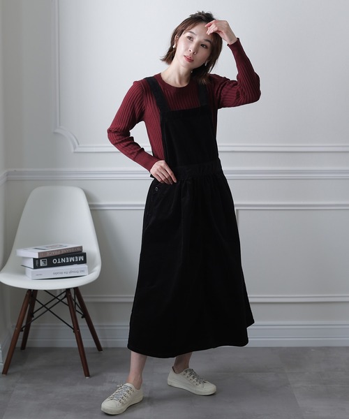 ElegChic（エレグシック）の「ストレッチコーデュロイジャンパー スカート （スカート・レディース・ブラック/ベージュ・4L/L/XL/XXL/M）」の4枚目の写真