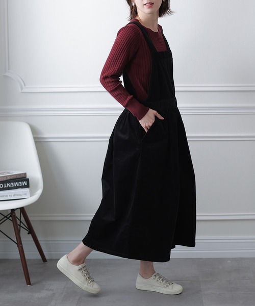 ElegChic（エレグシック）の「ストレッチコーデュロイジャンパー スカート （スカート・レディース・ブラック/ベージュ・4L/L/XL/XXL/M）」の5枚目の写真