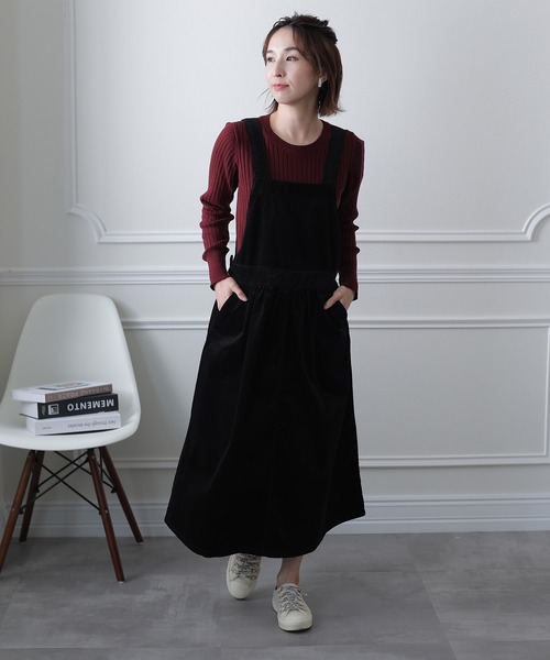 ElegChic（エレグシック）の「ストレッチコーデュロイジャンパー スカート （スカート・レディース・ブラック/ベージュ・4L/L/XL/XXL/M）」の7枚目の写真