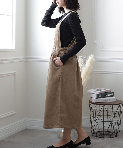 ElegChic（エレグシック）の「ストレッチコーデュロイジャンパー スカート （スカート・レディース・ブラック/ベージュ・4L/L/XL/XXL/M）」の9枚目の写真