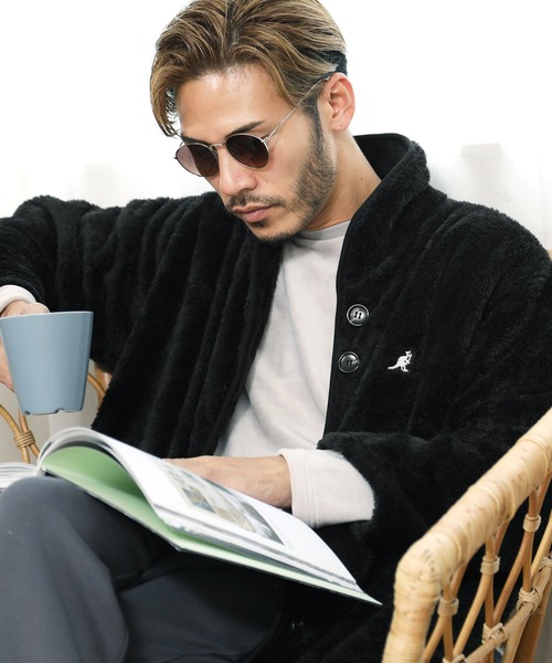 KANGOL(カンゴール)の「KANGOL/カンゴール 着る毛布 ルームウエア ボア ロングカーディガン(ルームウェア/パジャマ・メンズ・ブラック/グレイッシュベージュ/ホワイト・FREE)」の2枚目の写真